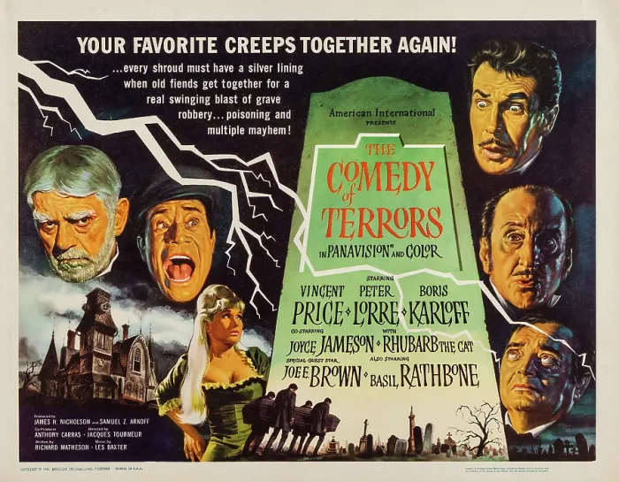 Framed Print : THE COMEDY OF TERRORS, US poster art, clockwise from left: Boris Karloff, Joe E. Brown, Joyce Jameson, Vincent Price, Basil Rathbone, Peter Lorre, 1963 Framed Print : THE COMEDY OF TERRORS, US poster art, clockwise from left: Boris Karloff, Joe E. Brown, Joyce Jameson, Vincent Price, Basil Rathbone, Peter Lorre, 1963