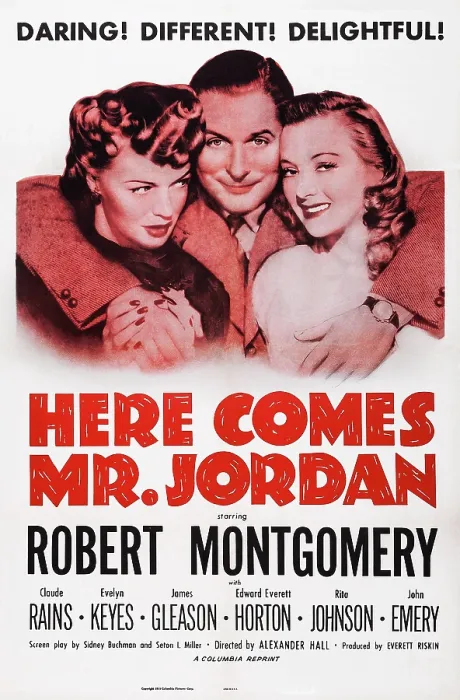 Framed Print : HERE COMES MR. JORDAN, US poster art, from left: Rita Johnson, Robert Montgomery, Evelyn Keyes, 1941