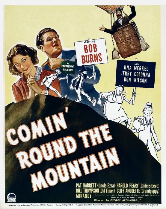 Framed Print : COMIN ROUND THE MOUNTAIN, from left: Una Merkel, Bob Burns, Jerry Colonna (upper right) on window card, 1940