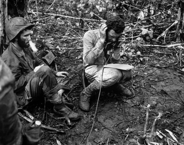 Framed Print : Commanding officer of a Marine battalion communicates with a walkie-talkie'. Lt Framed Print : Commanding officer of a Marine battalion communicates with a walkie-talkie'. Lt