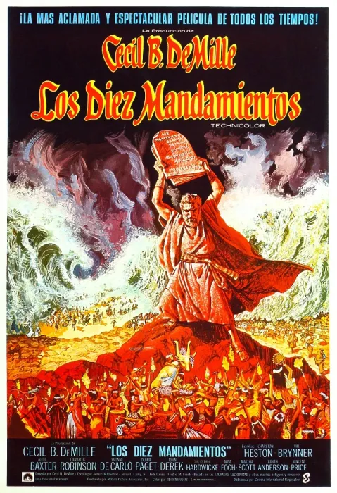 Framed Print : THE TEN COMMANDMENTS, Charlton Heston on Spanish poster art, 1956