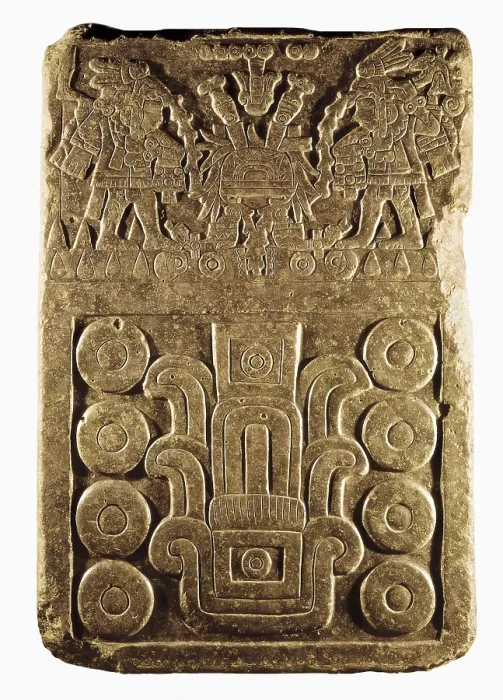 Framed Print : Commemorative Gravestone of the Temple of Tenochtitlan. 1487. Aztec art. Relief on rock. MEXICO. Mexico City. National Museum of Anthropology. Proc: MEXICO. Mexico City