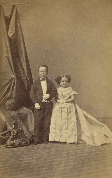 Framed Print : Commodore George Washington Morrison Nutt and Minnie Warren, ca. 1863. The photo suggests they were a romantic couple, or possibly dressed for a wedding