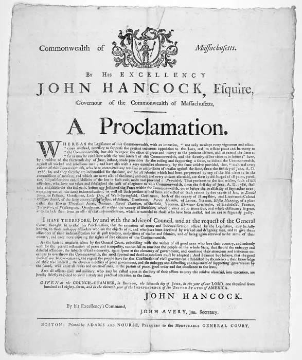 Framed Print : Commonwealth of Massachusetts. By His excellency John Hancock, Esquire Governour of the Commonwealth of Massachusetts. A proclamation (against the Shays rebellion) 1787