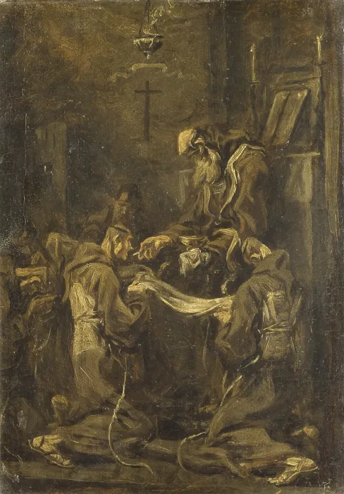 Framed Print : Communion of the Capuchins (Comunione di frati cappuccini), by Alessandro Magnasco known as Lissandrino, 18th Century, oil on canvas, 36 x 25 cm - Italy, Emilia Romagna, Bologna