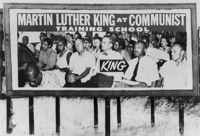 Framed Print : Communist accusation. Billboard of a 1950's photo of Martin Luther King and Rosa Parks among others in a class at the Highlander Folk School, Monteagle, Tenn Framed Print : Communist accusation. Billboard of a 1950's photo of Martin Luther King and Rosa Parks among others in a class at the Highlander Folk School, Monteagle, Tenn