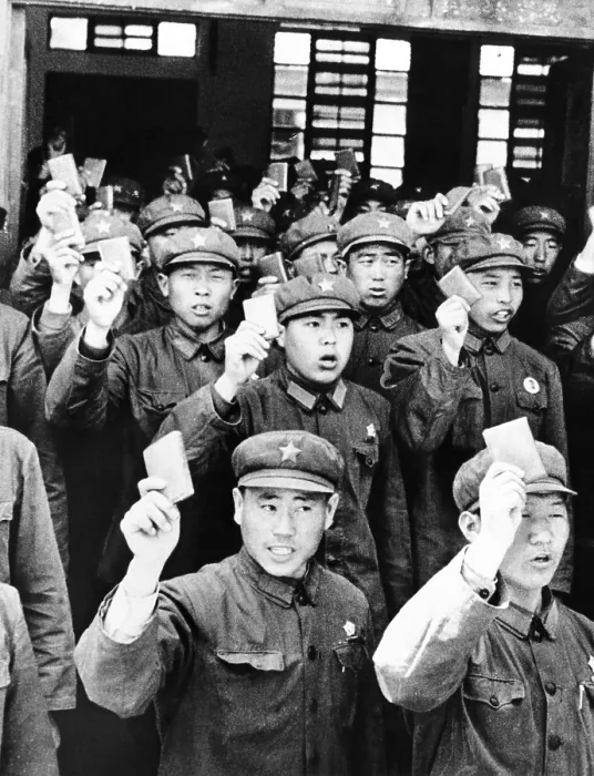 Framed Print : Communist Chinese soldiers, holding Chairman Mao's Red Book. June 1971. (CSU_ALPHA_1375) CSU Archives / Everett Collection