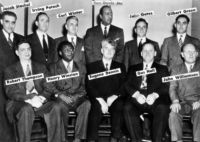 Framed Print : Communist Leaders who were on trial in 1949. L-R: Front: Robert Thompson, Henry Winston, Eugene Dennis, Gus Hall, John Williamson