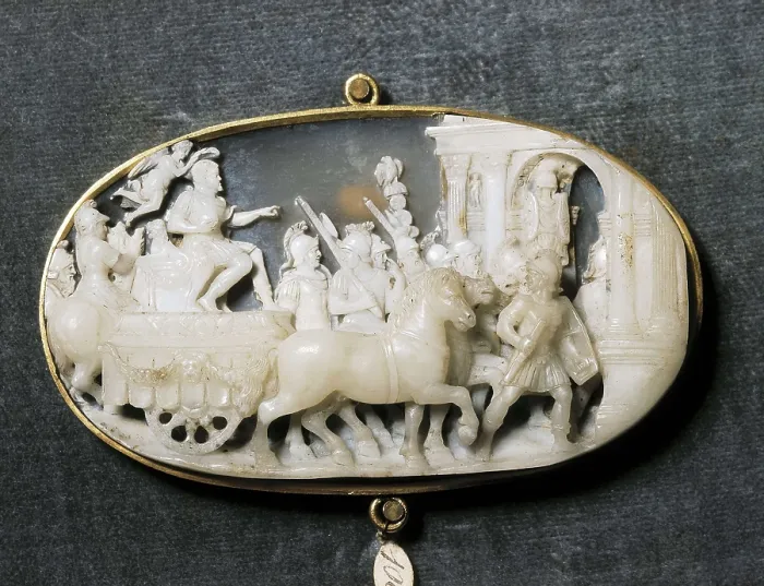 Framed Print : COMPAGNI, Domenico 'il Romano' (half 16th-1586). The Arrival of Cosimo I de'Medici (1519-74) in Siena. 2nd half 16th c. Cameo made of white onyx. Jewelry. ITALY