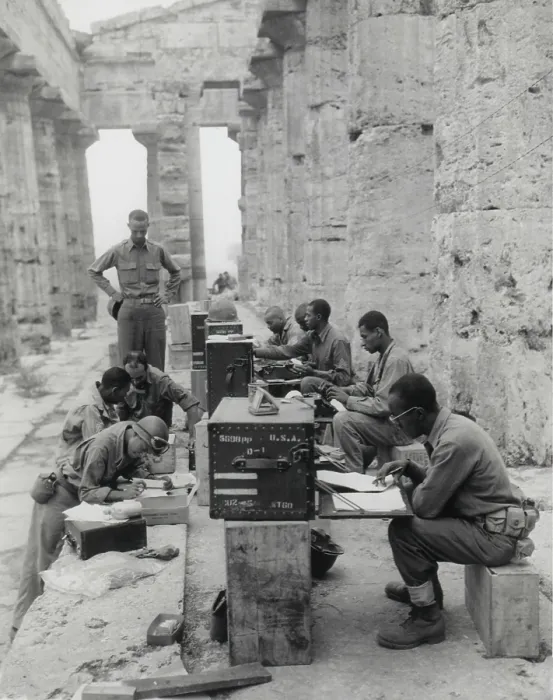 Framed Print : A company of mostly African American soldiers clerical workers in Paestum, Italy in 1943 Framed Print : A company of mostly African American soldiers clerical workers in Paestum, Italy in 1943