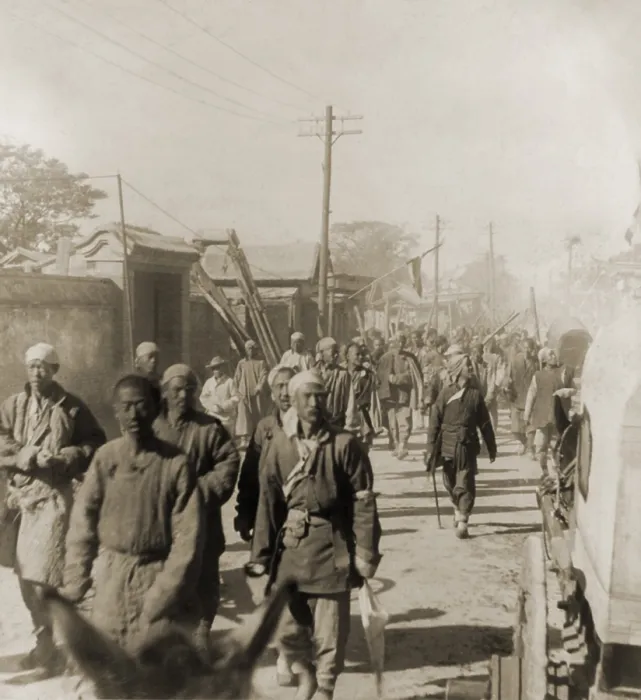 Framed Print : Company of Boxers walking on a street in Tianjin (Tientsin), China, in June 1900 Framed Print : Company of Boxers walking on a street in Tianjin (Tientsin), China, in June 1900