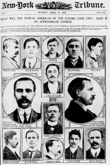 Framed Print : Composite pictures in the middle of this page portray the future typical American. Page from the New York Tribune of April 17, 1910 Framed Print : Composite pictures in the middle of this page portray the future typical American. Page from the New York Tribune of April 17, 1910
