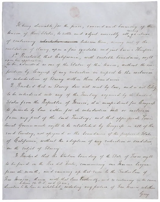 Framed Print : Compromise of 1850. Resolution introduced by Senator Henry Clay. Henry Clay's handwritten draft. 1850 Framed Print : Compromise of 1850. Resolution introduced by Senator Henry Clay. Henry Clay's handwritten draft. 1850