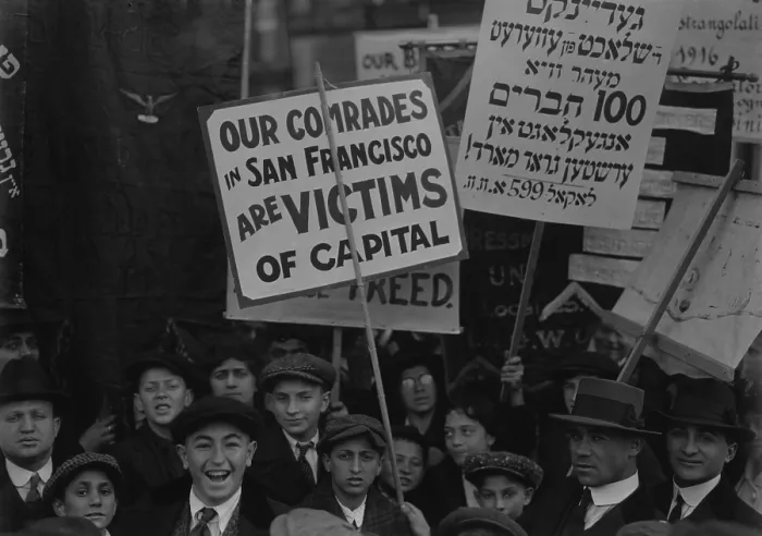Framed Print : OUR COMRADES IN SAN FRANCISCO ARE VICTIMS OF CAPITAL, reads a sign in a New York sympathy parade supporting the West Coast dock strikes of 1916