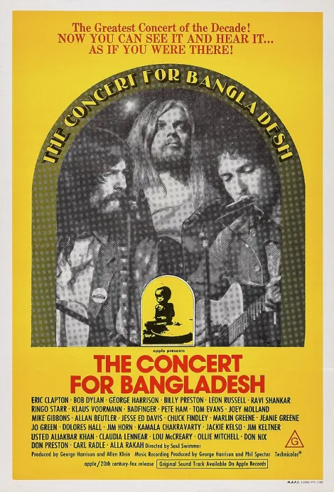 Framed Print : THE CONCERT FOR BANGLADESH, US poster art, from left: George Harrison, Leon Russell, Bob Dylan, 1972 Framed Print : THE CONCERT FOR BANGLADESH, US poster art, from left: George Harrison, Leon Russell, Bob Dylan, 1972