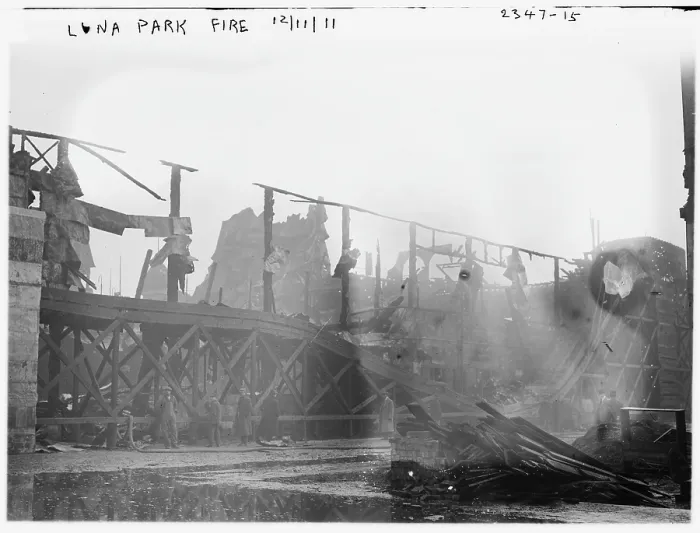 Framed Print : Coney Island, remains of the Alhambra Restaurant, destroyed by fire, New York, photograph, 1911