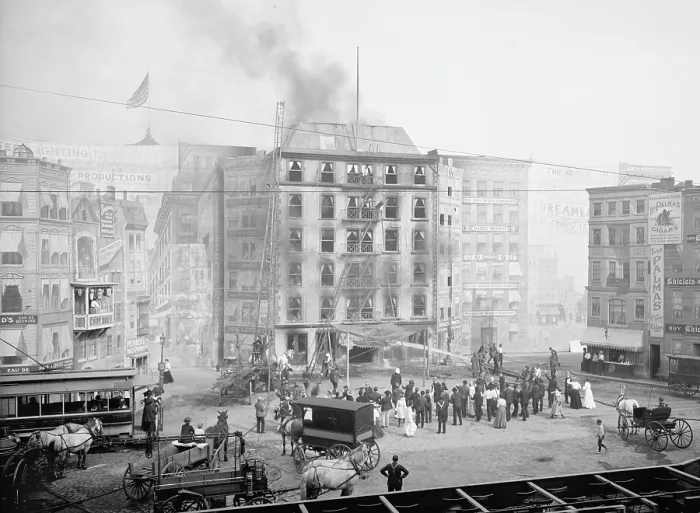 Framed Print : Coney Island, staged demonstration of firemen extinguishing the fire at Dreamland, Coney Island, New York, 1903-1910 Framed Print : Coney Island, staged demonstration of firemen extinguishing the fire at Dreamland, Coney Island, New York, 1903-1910