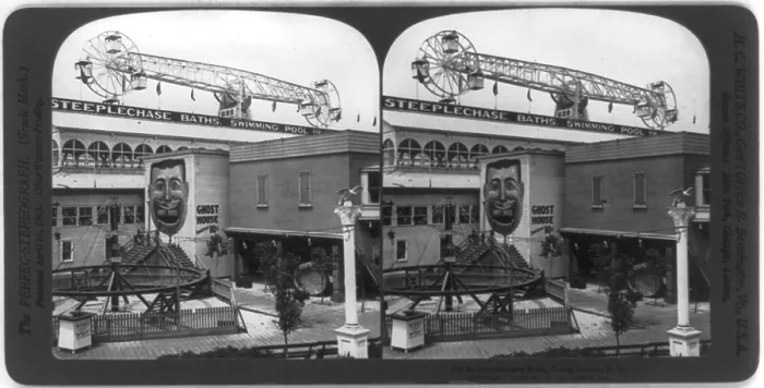 Framed Print : Coney Island, stereo photograph of Steeplechase Park, Coney Island, New York, photograph, 1904