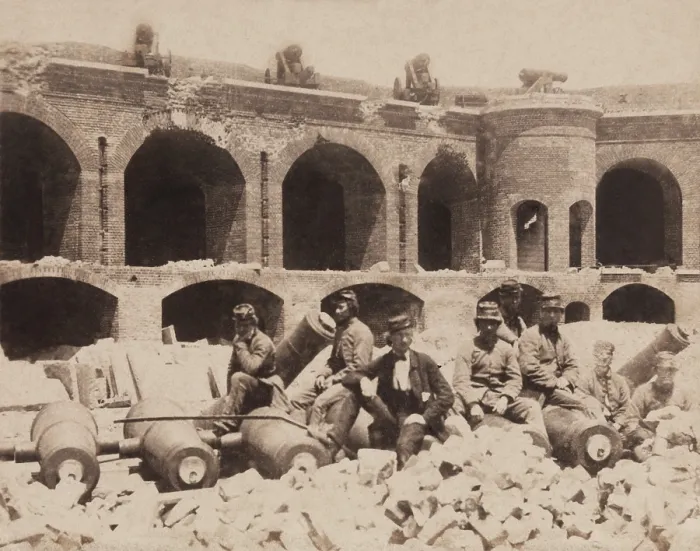 Framed Print : Confederate officials and soldiers in Fort Sumter after its surrender by the Union garrison on April 14, 1861. The background are the Northwest casements (BSLOC_2018_6_116) Framed Print : Confederate officials and soldiers in Fort Sumter after its surrender by the Union garrison on April 14, 1861. The background are the Northwest casements (BSLOC_2018_6_116)