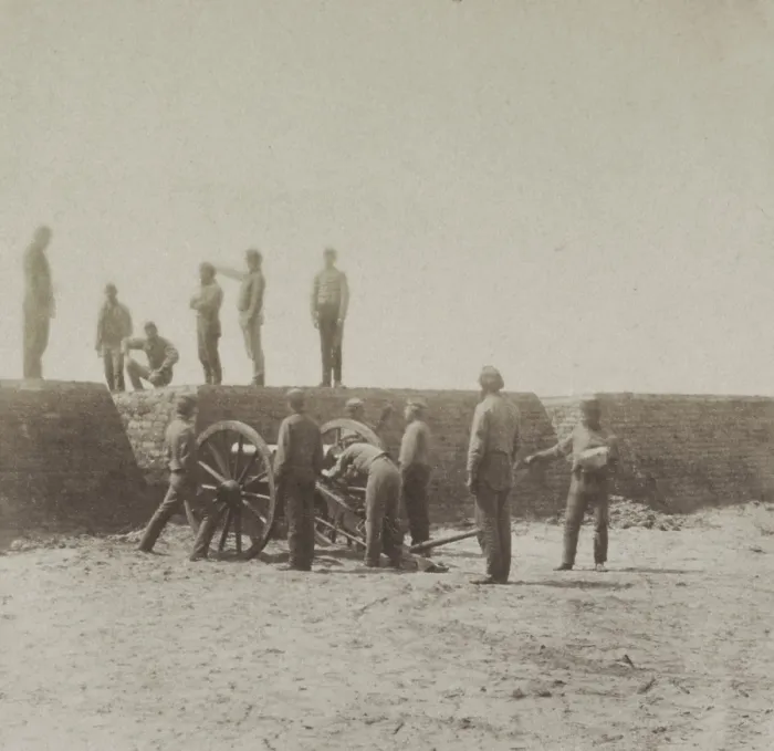 Framed Print : Confederate soldiers man cannon in an artillery battery near Charleston, SC in 1861 Framed Print : Confederate soldiers man cannon in an artillery battery near Charleston, SC in 1861