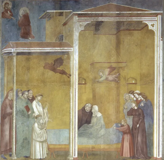 Framed Print : Confession of a Revived Woman, by Giotto, 1297 - 1299, 13th Century, fresco, 230 x 270 cm - Italy, Umbria, Assisi, Papal Basilica of San Francesco, Upper Church Framed Print : Confession of a Revived Woman, by Giotto, 1297 - 1299, 13th Century, fresco, 230 x 270 cm - Italy, Umbria, Assisi, Papal Basilica of San Francesco, Upper Church