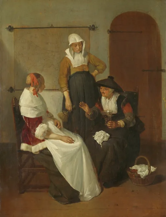 Framed Print : A Confidential Chat, by Quiringh van Brekelenkam, 1661, Dutch painting, oil on panel