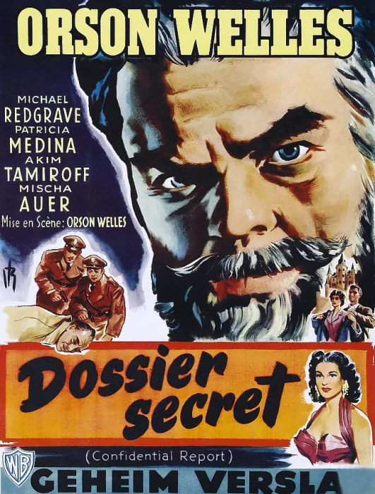Framed Print : CONFIDENTIAL REPORT, (aka MR. ARKADIN, aka DOSSIER SECRET), top: Orson Welles on Belgian poster art, 1955