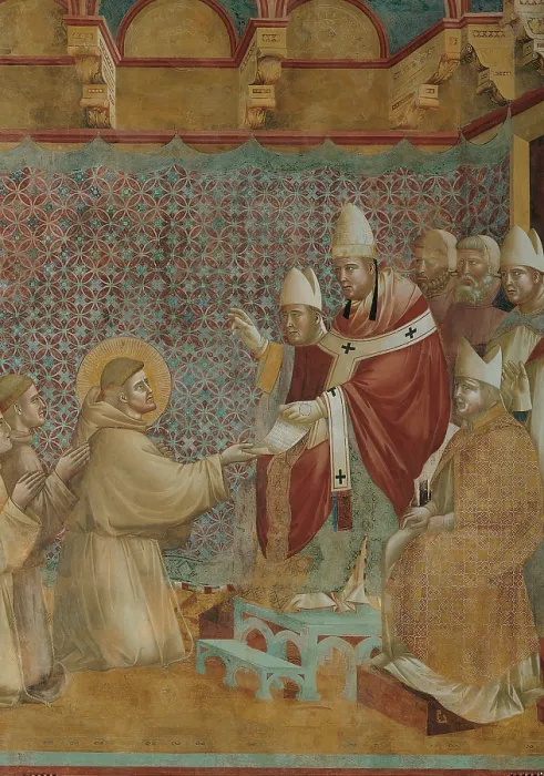 Framed Print : The Confirmation of the Rule, by Giotto, 1297 - 1299, 13th Century, fresco, cm 270 x 230 - Italy, Umbria, Perugia, Assisi, Upper Basilica of San Francesco, nave. Detail Framed Print : The Confirmation of the Rule, by Giotto, 1297 - 1299, 13th Century, fresco, cm 270 x 230 - Italy, Umbria, Perugia, Assisi, Upper Basilica of San Francesco, nave. Detail