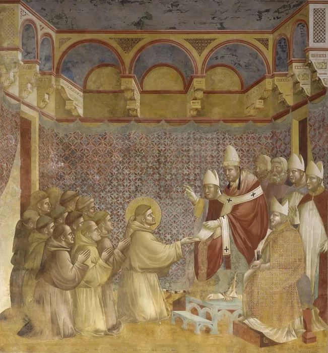 Framed Print : The confirmation of the rule, by Giotto, 1297 - 1299, 13th Century, fresco, 230 x 270 cm - Italy, Umbria, Assisi, Papal Basilica of San Francesco, Upper Church. Detail Framed Print : The confirmation of the rule, by Giotto, 1297 - 1299, 13th Century, fresco, 230 x 270 cm - Italy, Umbria, Assisi, Papal Basilica of San Francesco, Upper Church. Detail