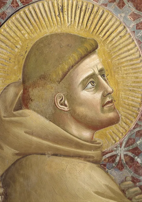 Framed Print : Confirmation of the rule, by Giotto, 1297 - 1299, 13th Century, fresco, 230 x 270 cm - Italy, Umbria, Assisi, Papal Basilica of San Francesco, Upper Church. Detail