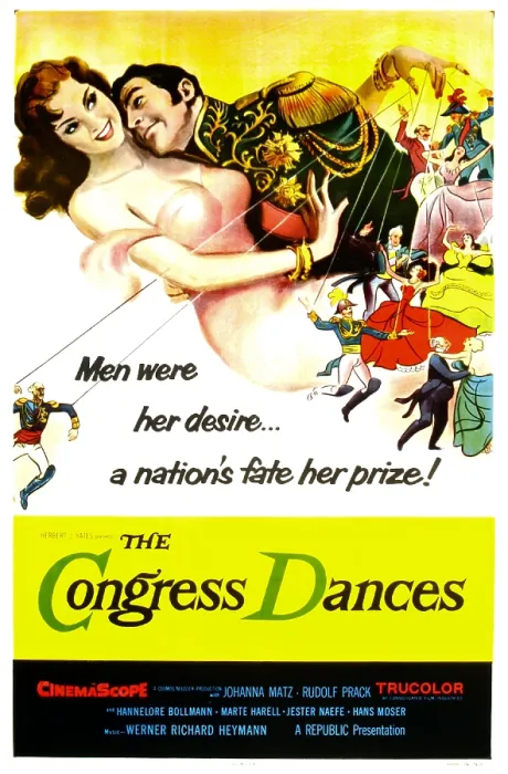 Framed Print : THE CONGRESS DANCES, (aka CONGRESS DANCES), (aka DER KONGREB TANZT), Austrian poster, from left: Johanna Matz, Rudolf Prack, 1955