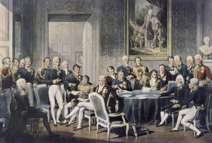 Framed Print : Congress of Vienna (1814-1815). Meeting of the eight major powers signatories of the Treaty of Paris. Litography. AISA / Everett Collection**US SALES ONLY**