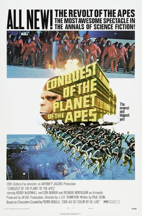 Framed Print : CONQUEST OF THE PLANET OF THE APES, US poster, center left: Roddy McDowall, 1972