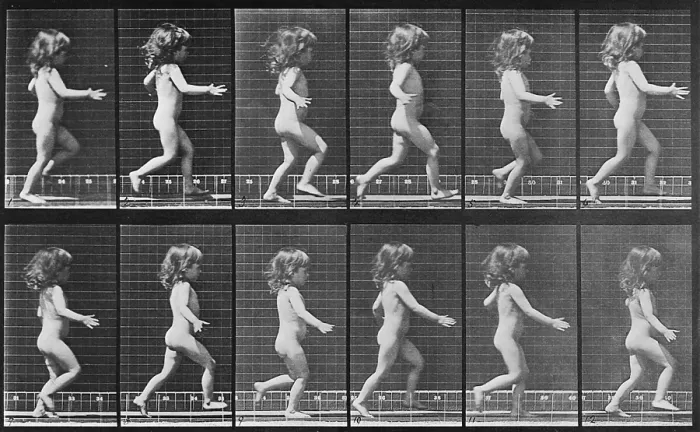 Framed Print : Consecutive images of a little nude girl running. From Eadweard Muybridge's, ANIMAL LOCOMOTION, 1887 Framed Print : Consecutive images of a little nude girl running. From Eadweard Muybridge's, ANIMAL LOCOMOTION, 1887