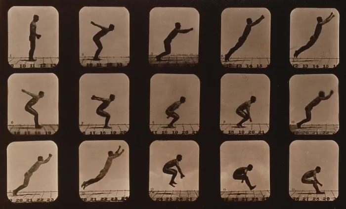 Framed Print : Consecutive images of a man leaping. From Eadweard Muybridge's, THE ATTITUDES OF ANIMALS IN MOTION, 1881 Framed Print : Consecutive images of a man leaping. From Eadweard Muybridge's, THE ATTITUDES OF ANIMALS IN MOTION, 1881