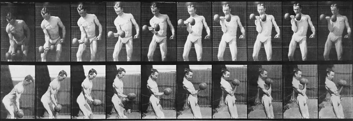 Framed Print : Consecutive images of man lifting a dumbbell. From Eadweard Muybridge's, ANIMAL LOCOMOTION, 1887 Framed Print : Consecutive images of man lifting a dumbbell. From Eadweard Muybridge's, ANIMAL LOCOMOTION, 1887
