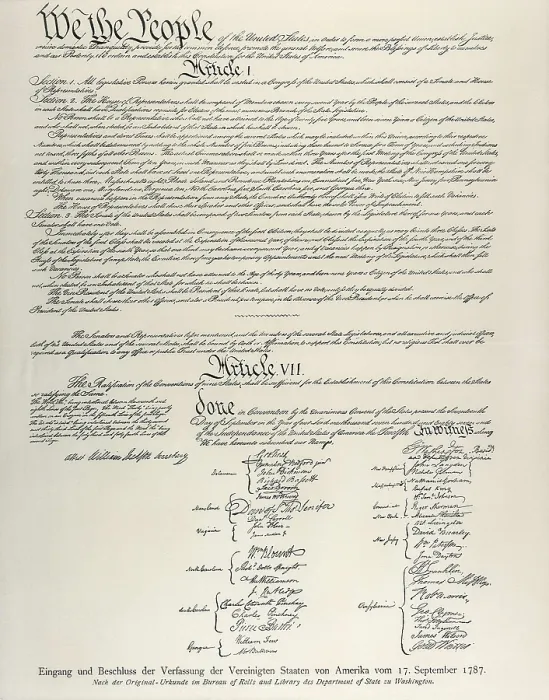 Framed Print : The Constitution of the United States (17th September 1787). Preamble, Article I and Article VII. AISA / Everett Collection**US SALES ONLY**