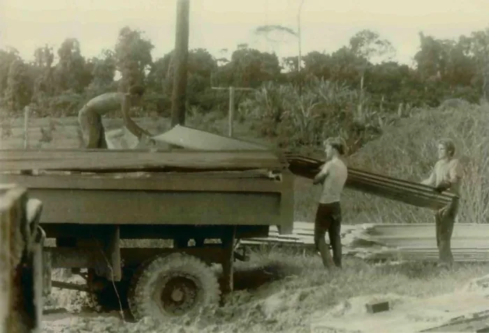 Framed Print : Construction Workers and Bobby Stroud (middle) and others unloading a truck. People's Temple Agricultural Project. Jonestown, Guyana. Nov. 1978 Framed Print : Construction Workers and Bobby Stroud (middle) and others unloading a truck. People's Temple Agricultural Project. Jonestown, Guyana. Nov. 1978