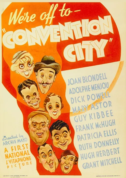 Framed Print : CONVENTION CITY, from top: Joan Blondell, Adolphe Menjou, Dick Powell, Mary Astor, Guy Kibbee, Frank McHugh, Hugh Herbert, Ruth Donnelly on midget window card, 1933