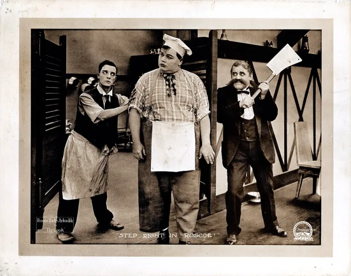 Framed Print : THE COOK, front: Roscoe Fatty Arbuckle, left: Buster Keaton, 1918 Framed Print : THE COOK, front: Roscoe Fatty Arbuckle, left: Buster Keaton, 1918