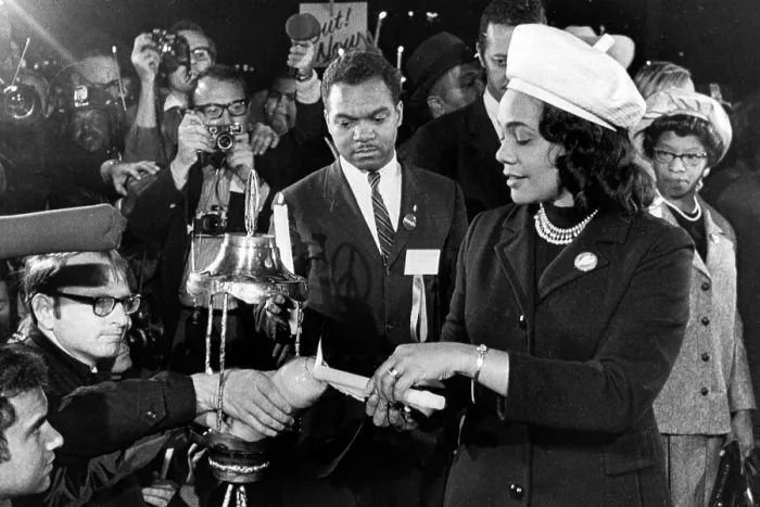 Framed Print : Coretta Scott King lights candle at anti Vietnam War rally, Washington, D.C. October 15, 1969.. Courtesy: CSU Archives  /  Everett Collection