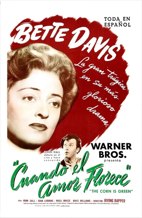 Framed Print : THE CORN IS GREEN, (aka CUANDO EL AMOR FLORECE), Spanish language poster, top left: Bette Davis, bottom: John Dall, 1945 Framed Print : THE CORN IS GREEN, (aka CUANDO EL AMOR FLORECE), Spanish language poster, top left: Bette Davis, bottom: John Dall, 1945