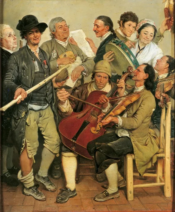 Framed Print : Corn Husking, by Johann Zoffany, 1778 post, 18th Century, oil on panel, cm 43, 5 x 38 - Italy, Emilia Romagna, Parma, National Gallery. All