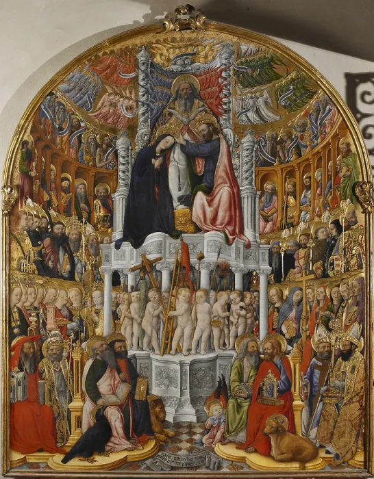 Framed Print : Coronation of the Virgin, by Antonio Vivarini, 1444, 15th Century, panel, - Italy, Veneto, Venice, San Pantaleone Church. All