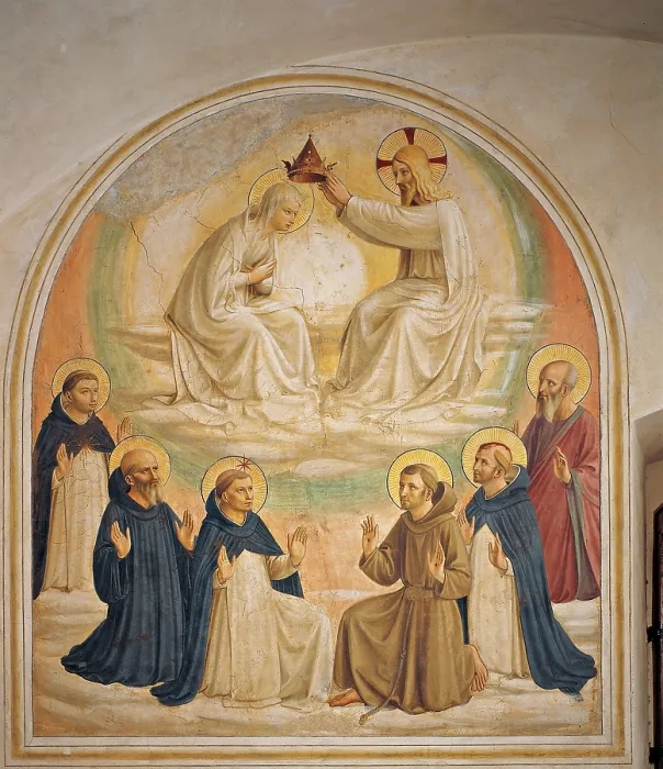 Framed Print : The Coronation of the Virgin, by Guido di Pietro (or Piero) known as Beato Angelico, 1438 - 1446 about, 15th Century, curved fresco, cm 184 x 164 - Italy, Tuscany, Florence