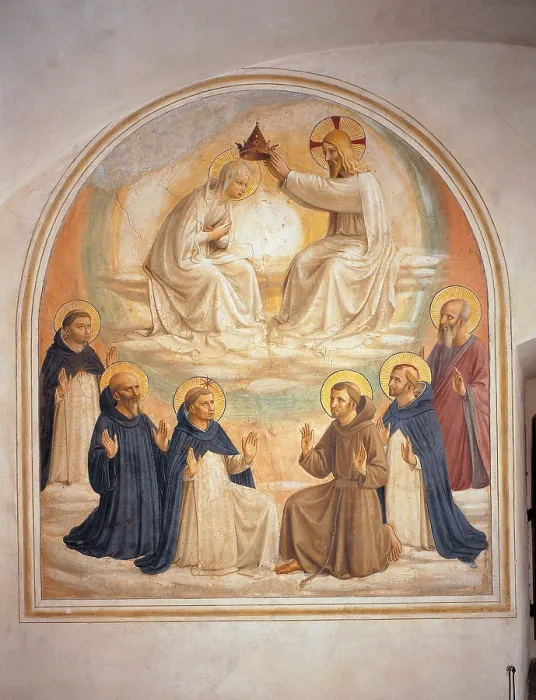 Framed Print : The Coronation of the Virgin, by Guido di Pietro (Piero) known as Beato Angelico, 1438 - 1446 about, 15th Century, curved fresco, cm 184 x 164 - Italy, Tuscany, Florence
