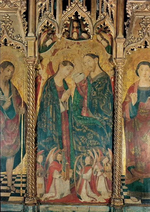 Framed Print : Coronation of the Virgin, by Maestro del Polittico di Corleone, 15th Century, wood, - Italy, Sicily, Palermo, Palazzo Abatellis, Region Gallery of Sicily