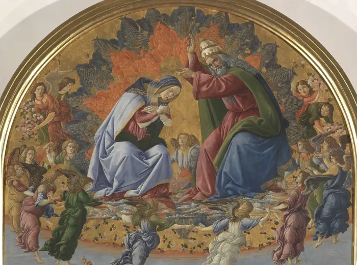 Framed Print : The Coronation of the Virgin with St John the Evangelist St Augustine St Jerome St Eligius (Altarpiece of St Mark), by Sandro Filipepi Known as Botticelli, 1490 - 1493 Framed Print : The Coronation of the Virgin with St John the Evangelist St Augustine St Jerome St Eligius (Altarpiece of St Mark), by Sandro Filipepi Known as Botticelli, 1490 - 1493