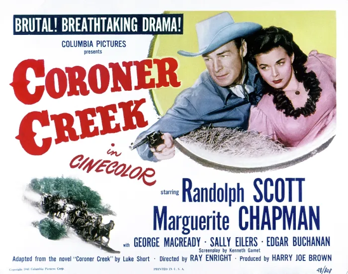 Framed Print : CORONER CREEK, Randolph Scott, Marguerite Chapman, 1948