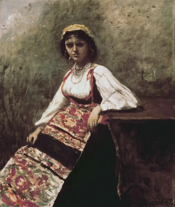 Framed Print : COROT, Jean-Baptiste Camille (1796-1875). Italian Girl (Jeune italienne). ca. 1872. Realism. Oil on canvas. UNITED STATES OF AMERICA. Washington. National Gallery of Art